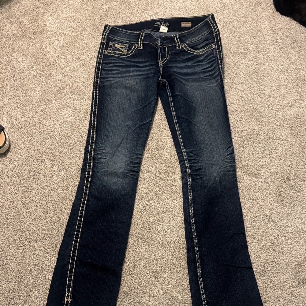 Silver Jeans Women's Dark Indigo Bootcut Jeans with Contrast Stitching